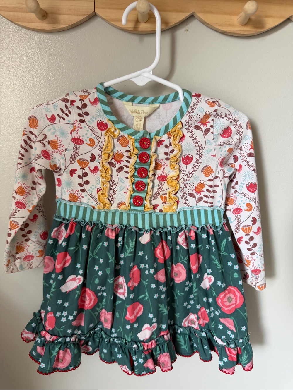Matilda Jane Girls 12-18M Multicolor Floral Fit & Flare Dress Ruffle Long Sleeve